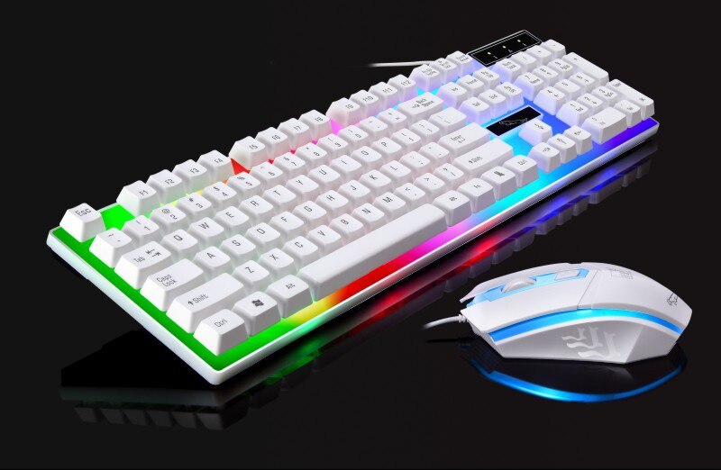 G21 wired USB mechanical suspension keyboard led colorful backlight game keyboard waterproof for PC wired mouse and keyboard set: White suit