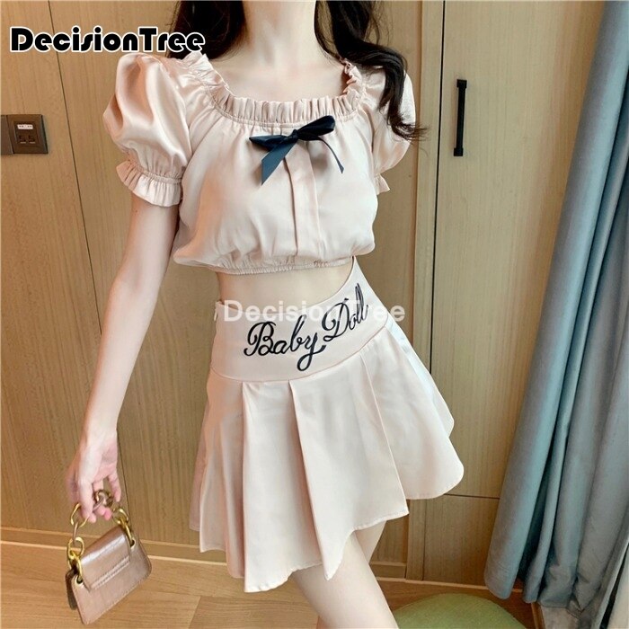 Meisje japanse koreaanse student schooluniformen strik satijnen jk shirt matrozenjurk vrouwen kawaii zoete geplooide rok pak set