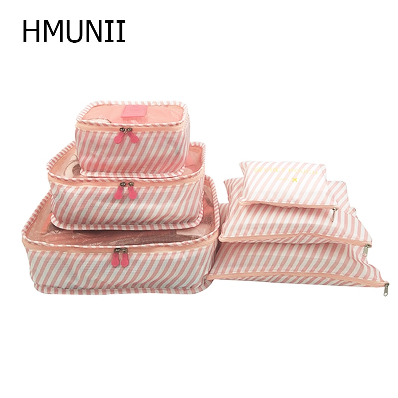 HMUNII 6pcs/set Baggage Travel Organizer Bag Waterproof Luggage Organizer Suitcase Bag Clothes Arrange Travel Accessories