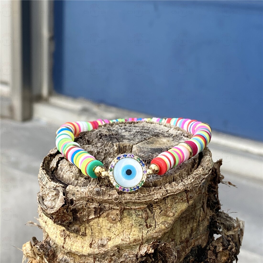 Dæmon øje / kærlighed hjerte / heldig øje zirkon charme armbånd til kvinder 6mm polymer ler armbånd blandet farve populære armbånd smykker: Øje -3 / 17cm