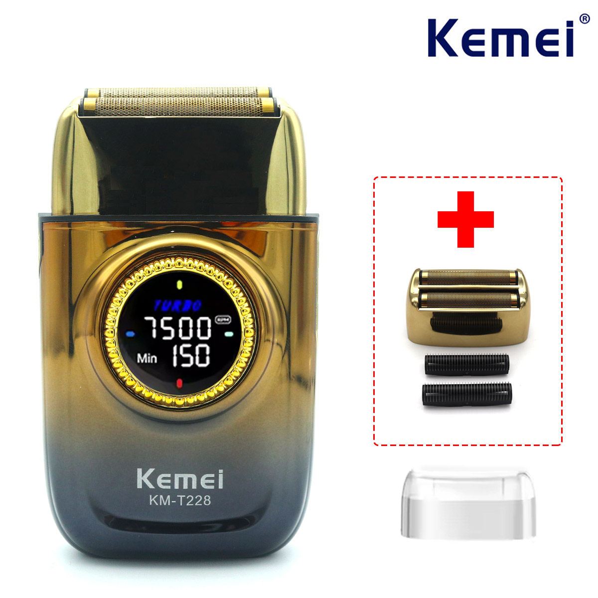Kemei KM-T228 Men's Shaving Machine LED Display Double Foil Cordless Oil Head USB Electric Shaver Foil Male