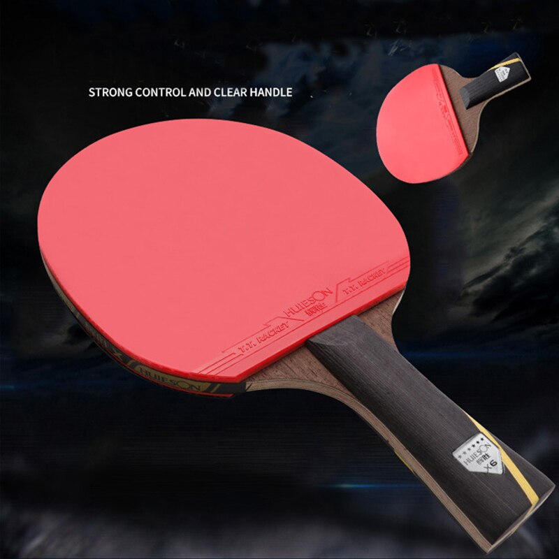 1 conjunto de 6 estrelas tênis de mesa bat 7-camadas profissional raquetes de ping pong longo punho curto fibra de carbono ping pong paddle carry bag