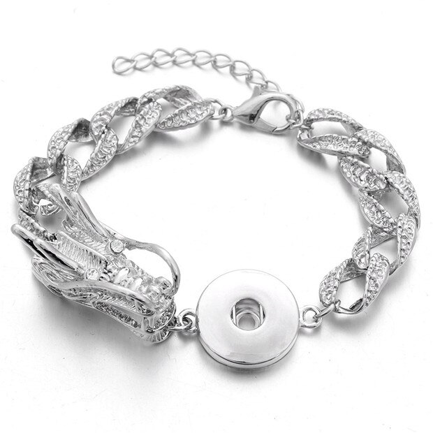 18mm Snap Jewelry DIY Bracelet Dragon Crystal Snap Button Bracelet Bangle Simple Cuff Bracelet for Men Women: Default Title