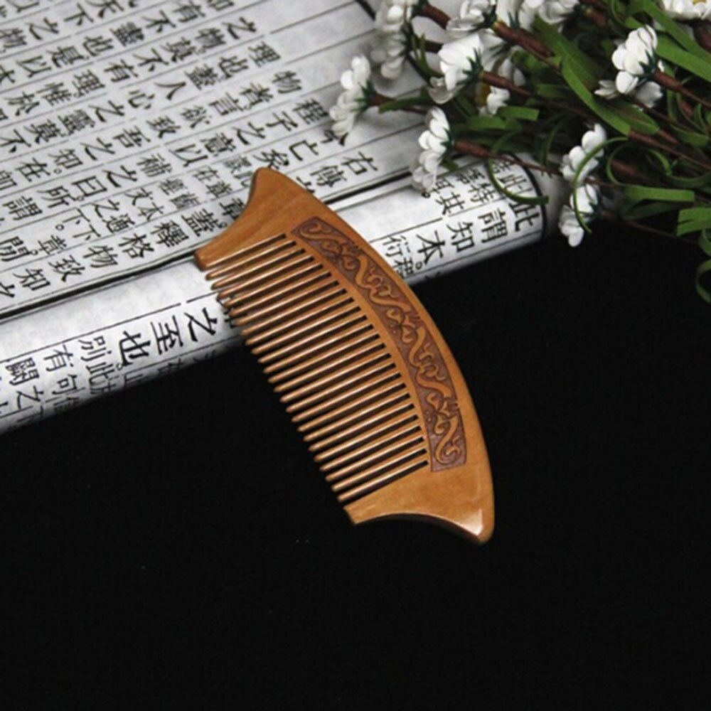 Natural Wide Tooth Peach Wood Comb Healthy No-static Massage Hair Wooden Comb Chinese Traditional Haircut Tool: B