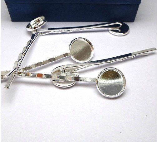 Gratis bezorging 20 stks heldere zilveren plaat 12mm cabochon instellingen haarspeldjes #23068