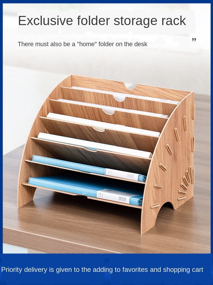 Fan shaped file data shelf office desktop multi layer storage rack Eco-friendly wood home living room organizer