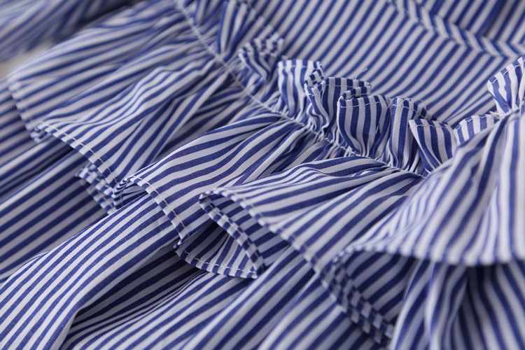 Meisjes Kleding Peuter Kids Baby Meisjes Leuke Verjaardag Kleding Blauw Gestreepte Off-Schouder Ruches Party Jurken + hoofdband