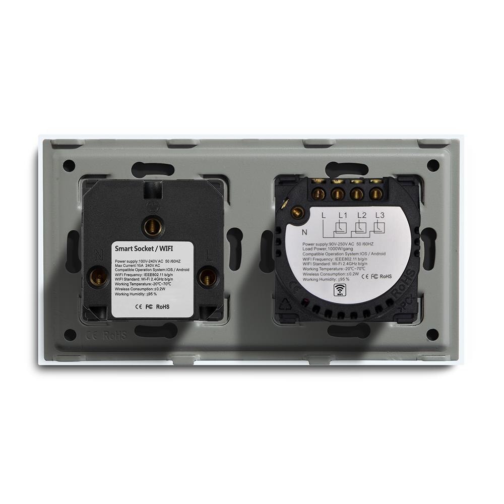 BSEED 3 Gang Smart Touch Light Switch With EU Wall Socket White Black Gold Wall Sensor Switch Crystal Glass Panel Work With Tuya