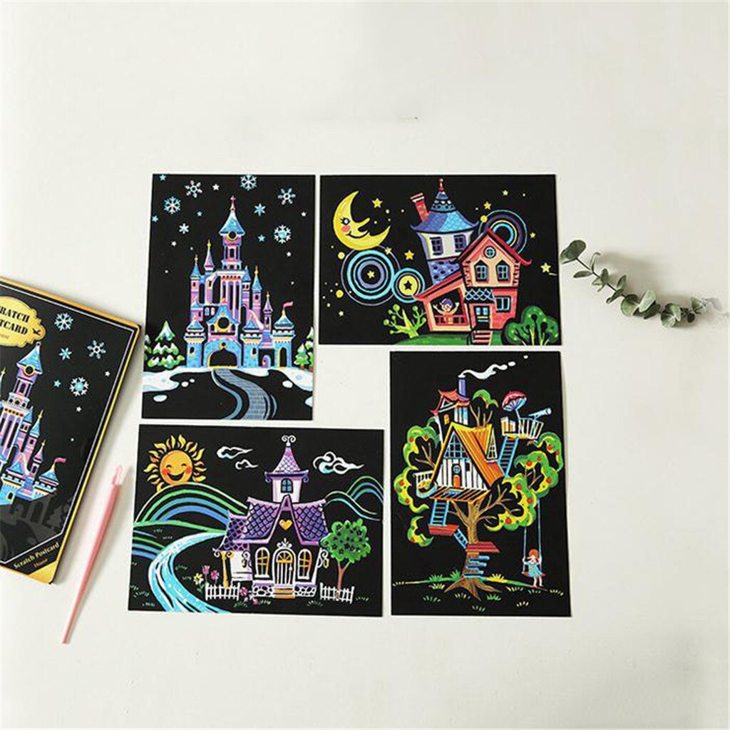 4PC Magic Paper Rainbow Scratch Art Paper Card Paint For Children Paint Postcard Kids DIY Scratch Paper For Boys Girls