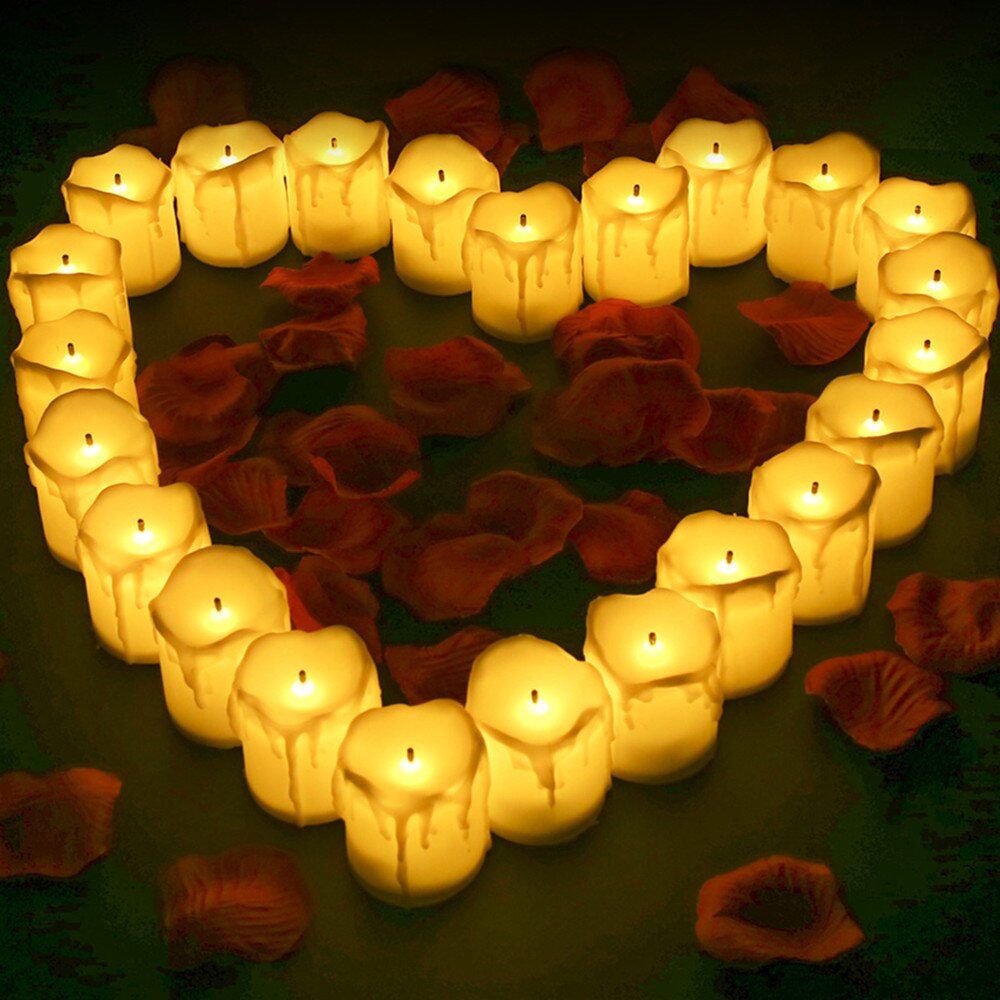 Velas LED con 100 piezas de pétalos de rosa artificiales, luces de té con batería, para propuesta de boda, Día de San Valentín, decoración del hogar, 24 piezas: Driping Wax