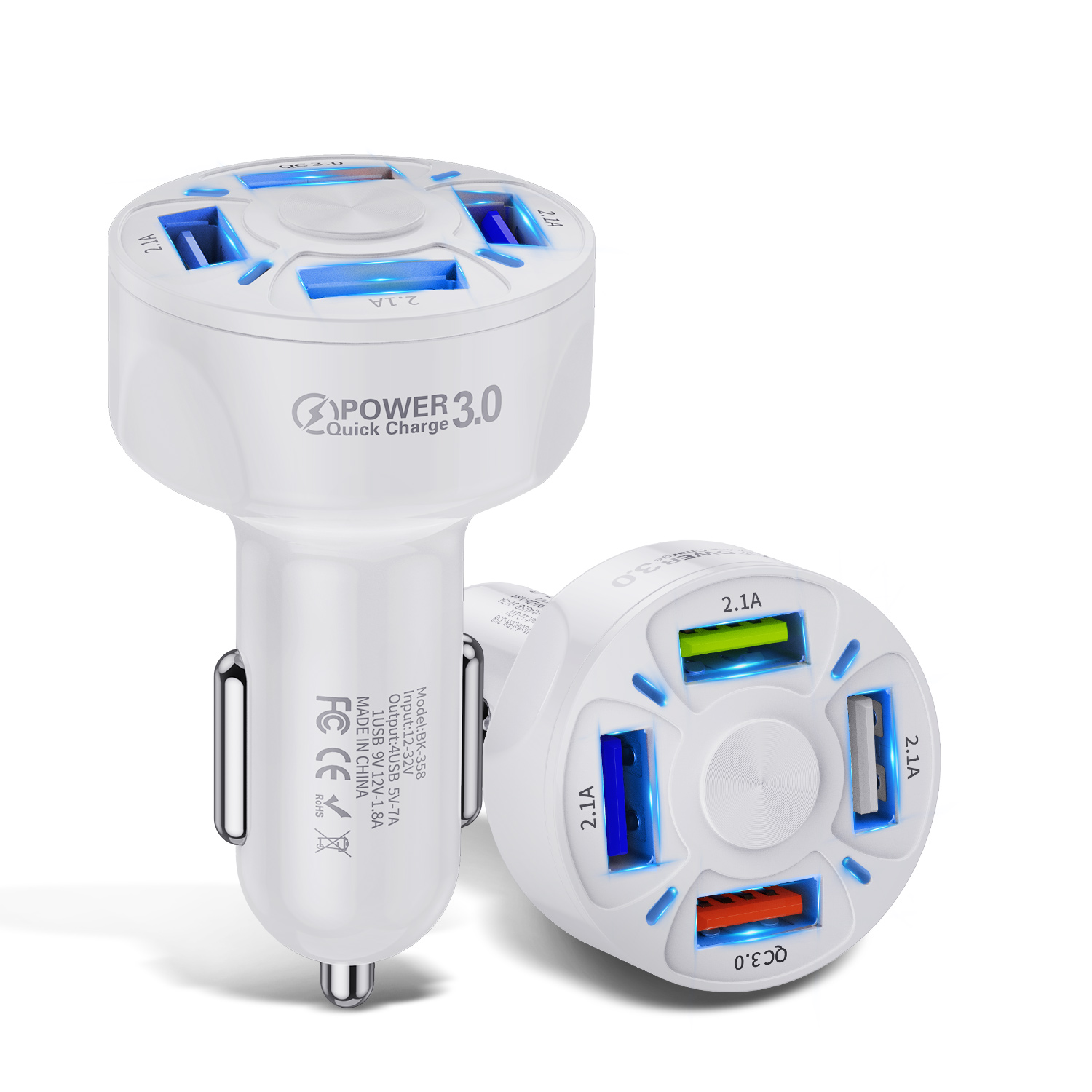 60w- usb-autoladegerät, 7a -  c 60w -ladegerät, schnellladeadapter für iphone 13, 12, 11 pro max, xiaomi und samsung  s21 s20: 4 usb-weiß