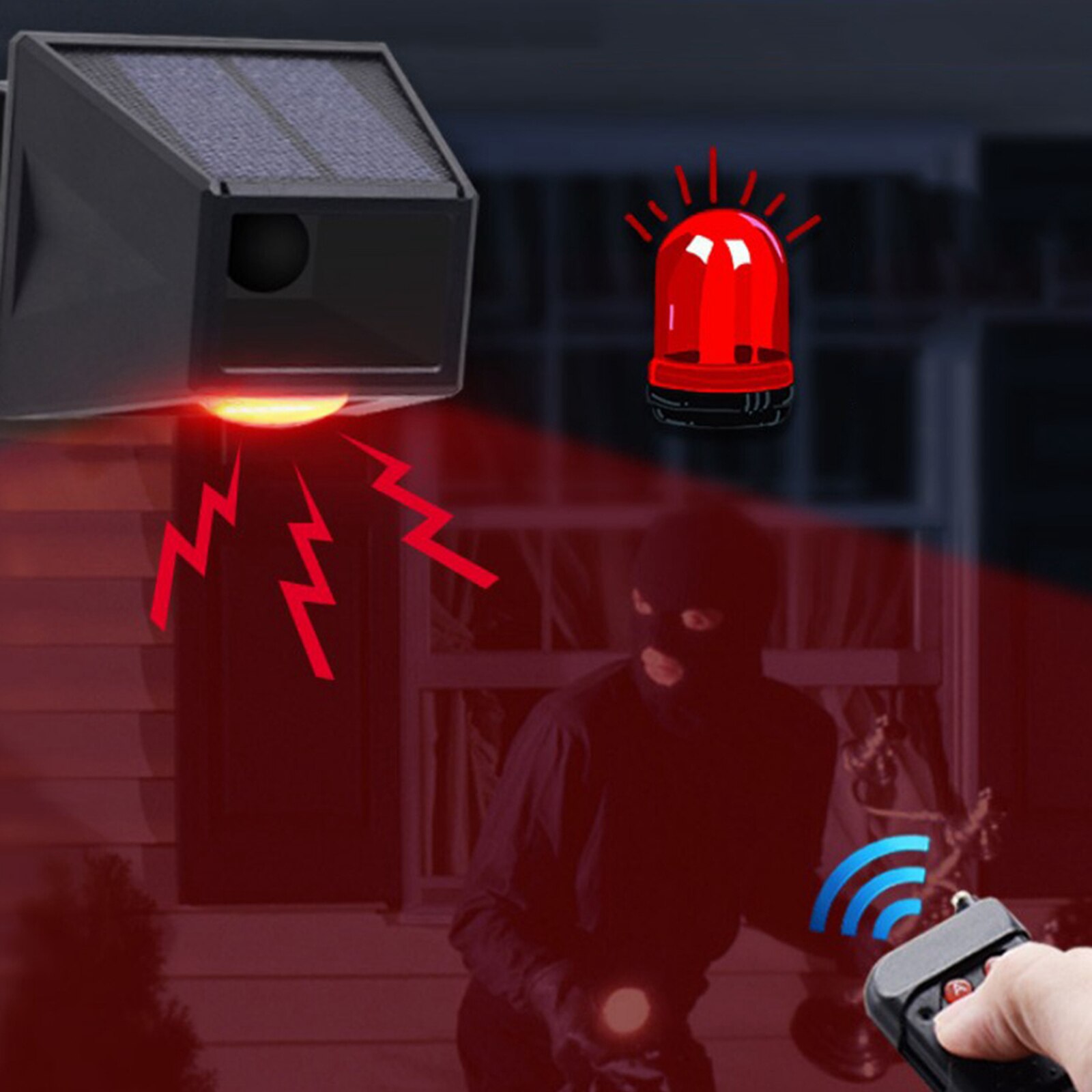 Solar Alarm Motion Sensor Alarm with Remote Control Sound Flash Waterproof Warning Strobe Outdoor Security Siren System