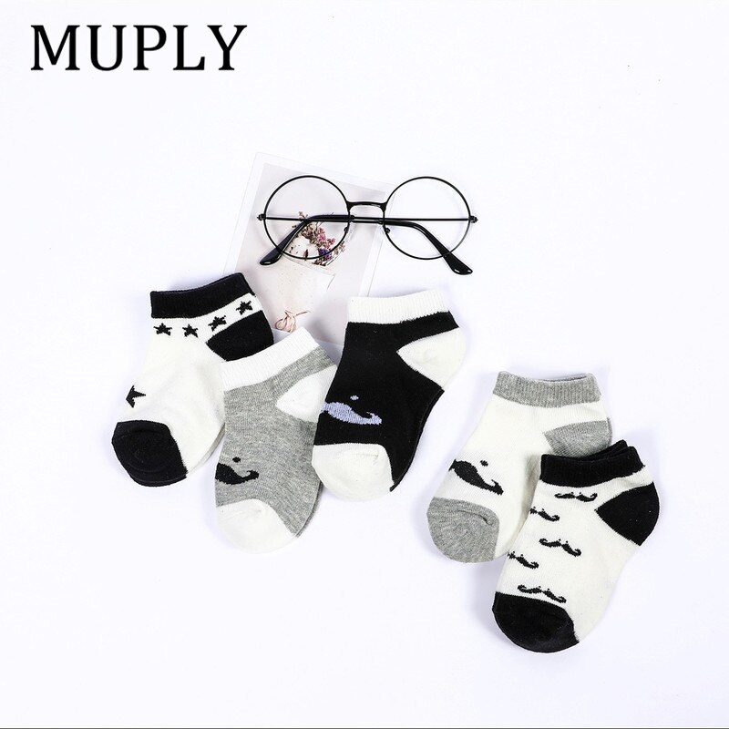 Chaussettes courtes en coton pour bébés filles et garçons de 0 à 2 ans, imprimées d'animaux, 5 pièces