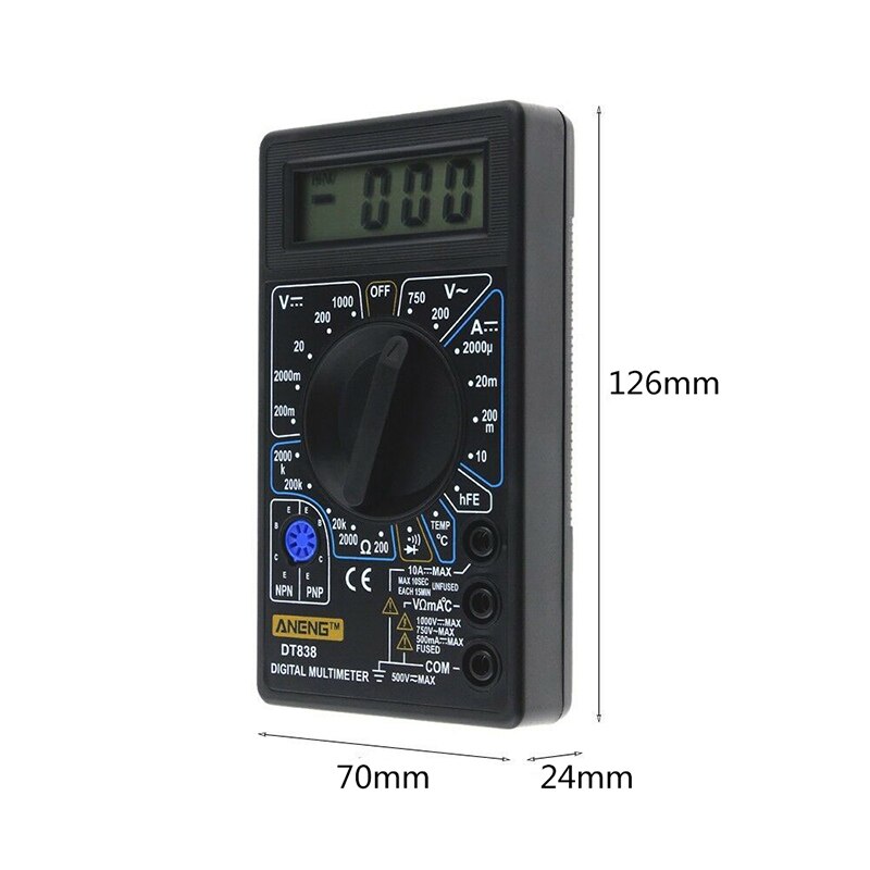 LCD Digital Multimeter Tester DT838 Voltmeter Measuring Current Resistance Temperature Meter AC DC Ammeter Test Lead Probe Test