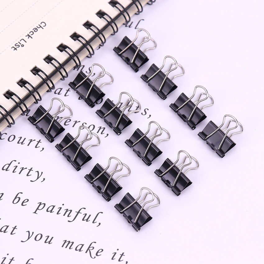 12PCS Metal Binder Clips Black Paper Clip 19/15MM Office School Supplies Binding Securing Clip Office Stationery: 15MM