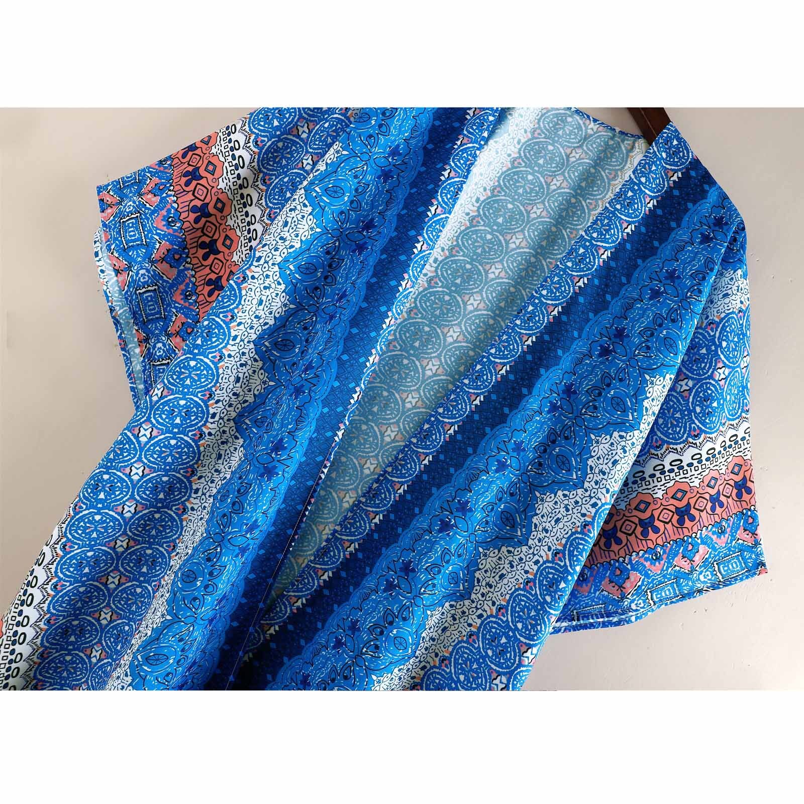 Vrouwen Print Chiffon Strand Kimono Lange Vest Blouse Sjaal Losse Tops Uitloper