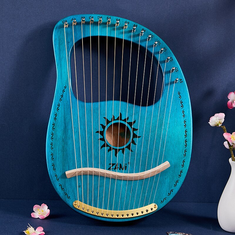 Solid Wooden Entertainment Wooden Lyre Harp Sun God Pattern With Tuning Tool Wrench Cleaning Cloth Metal Strings: 16 strings type B