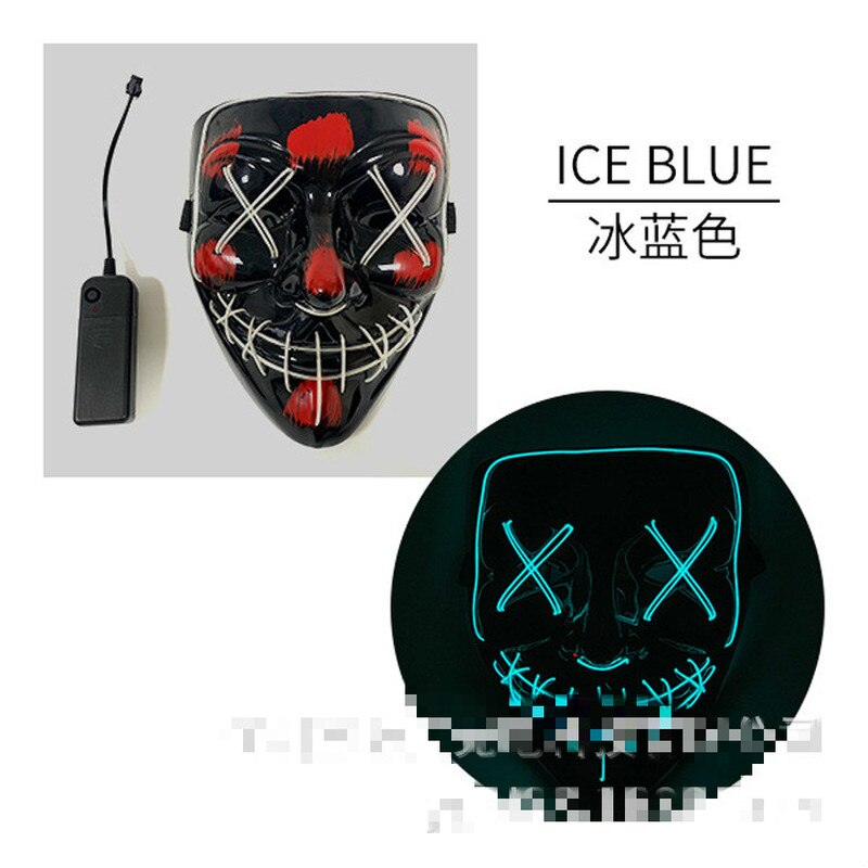 Halloween Luminous Mask Glitter Blood Horror Thriller LED Party Mask Party Mask Luminescent Carnival Light Mask: ICW BLUE