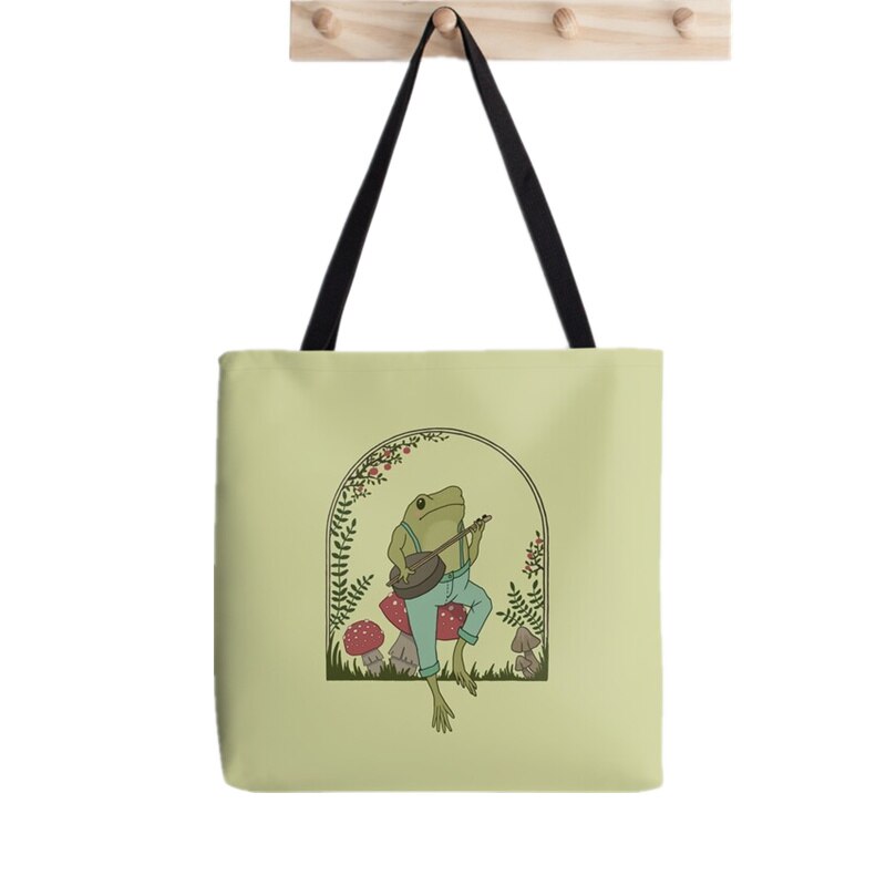 Borsa Shopper da donna The Sun Frog Tarot borsa Kawaii stampata Harajuku Shopping borsa Shopper in tela borsa da ragazza borsa a spalla Tote borsa da donna: F1390