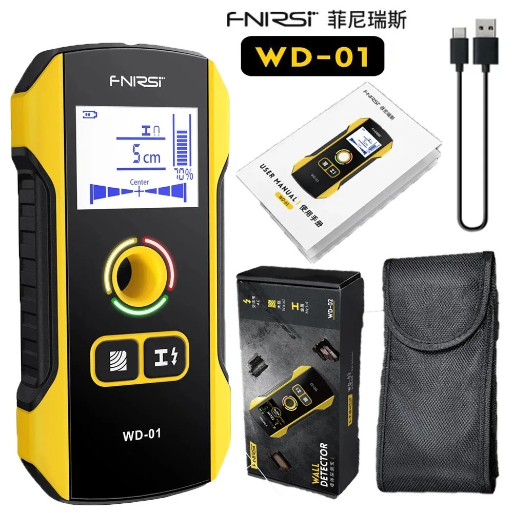 WD-01/WD-02 TFT-kleurendisplay Digitale muurdetector Metaalsensor Hout Stud Finder Live Cable Scanner Center en positioneringstool: Geel