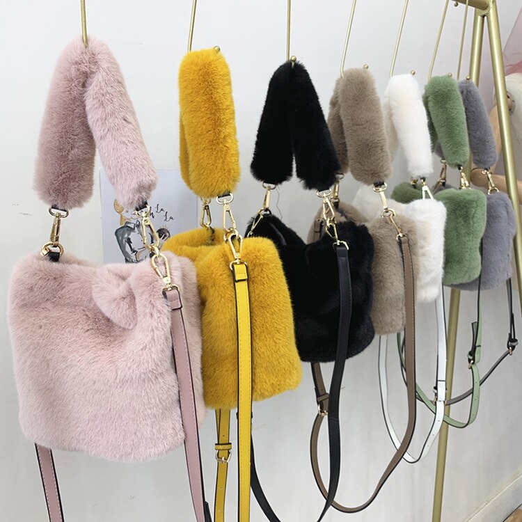 Frauen Nette Faux Pelz Eimer Taschen Mädchen Kreuz-körper Handtaschen Schulter Tasche