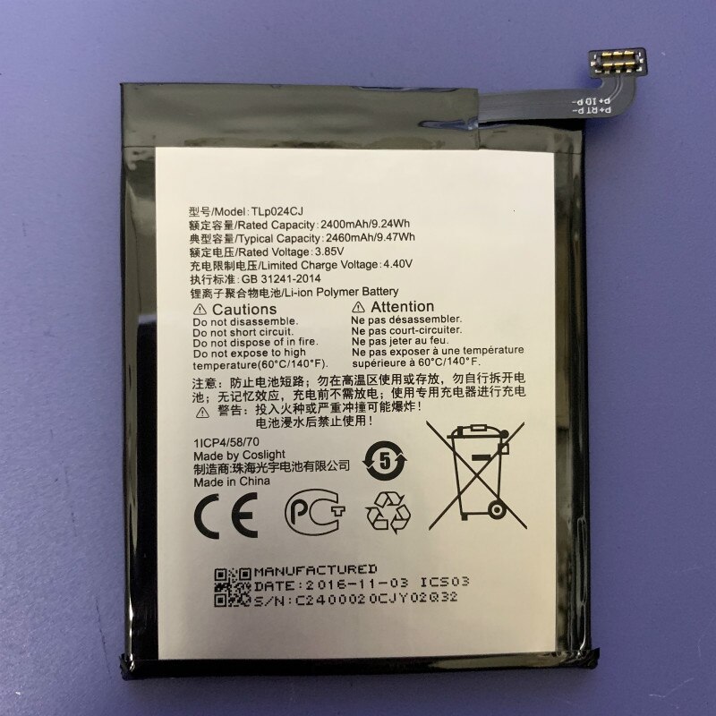 2400mAh battery For Alcatel A3 OT-5046/Shine Lite OT-5080 5080X OT-5046D OT-5046Y 5046D 5046Y TLP024C1/TLP024CJ battery