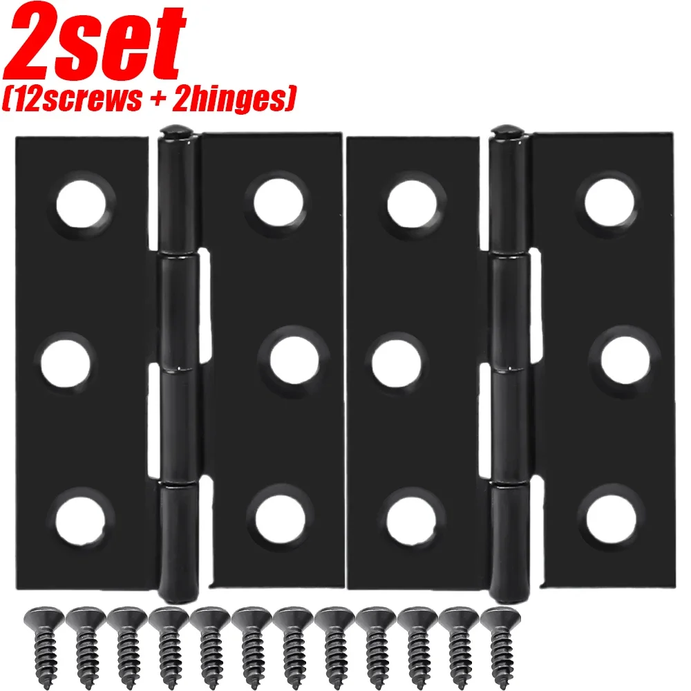 Schwarze Türscharniere, Stoßscharniere aus Edelstahl mit Schrauben, Schrank, Schublade, Möbelscharniere, Montageplatte, flache Befestigungshalterungen: Schwarz