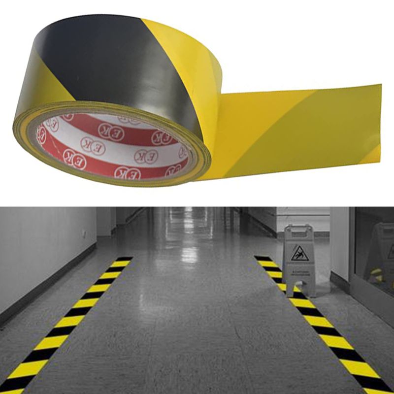 Hoge Sterkte Lijm Sticker Zwart Geel Veiligheidswaarschuwing Vloer Tape Voor Sociale Distantiëren 4.5Cm X 16M
