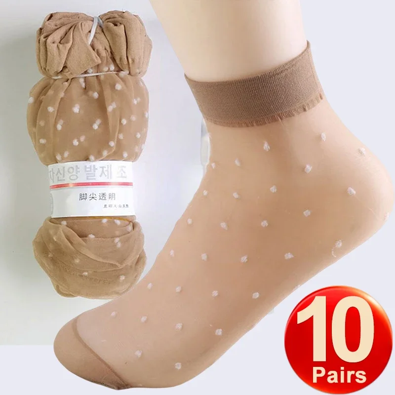 20 Stuks = 10Pairs Dot Zijden Sokken Vrouwen Transparante Dunne Ademende Zomer Nylon Korte Voorraad Vrouwelijke Antislip stretch Enkel Sexy Sok: Blauw