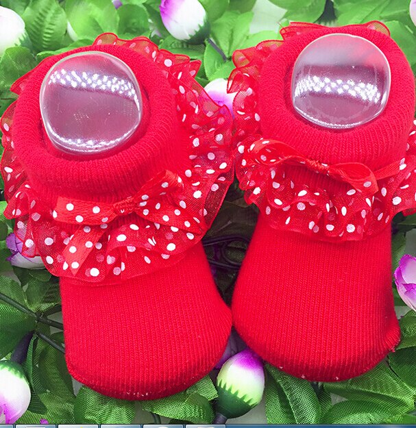 Nette Baby Mädchen Prinzessin Spitze Dot Tutu Socken Kinder Mädchen Neugeborene kind Weiche Stretch Socken Baumwolle Kurze Knöchel Hohe Socken sokken: Rot