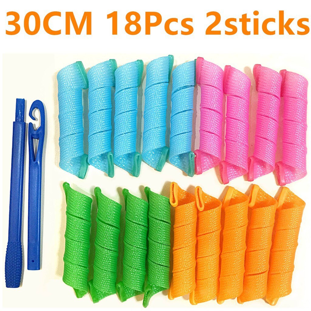 Hair Rollers Snail Shape Not Waveform 75CM 18Pcs 4 Sticks Spiral Round Curls Hair Curler Soft Hair Curler Bendy Hair Rollers DIY: 30CM 18Pcs 2sticks