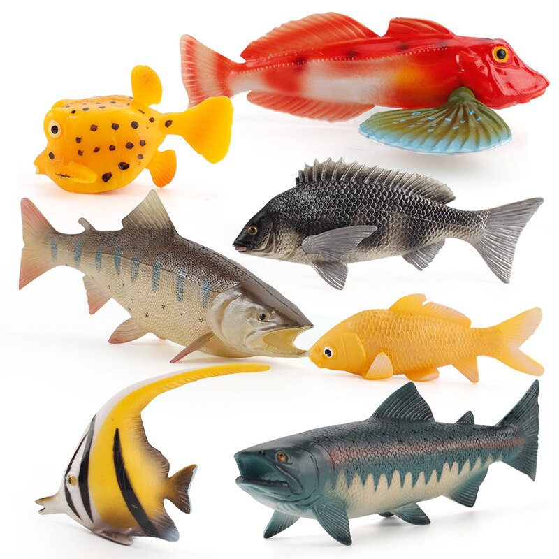 Simulation Fish Animals Toys Ocean Sea Life Tunas Salmon Mahal Puffer Solid Freshwater Fish Toys Kid Educational Collection