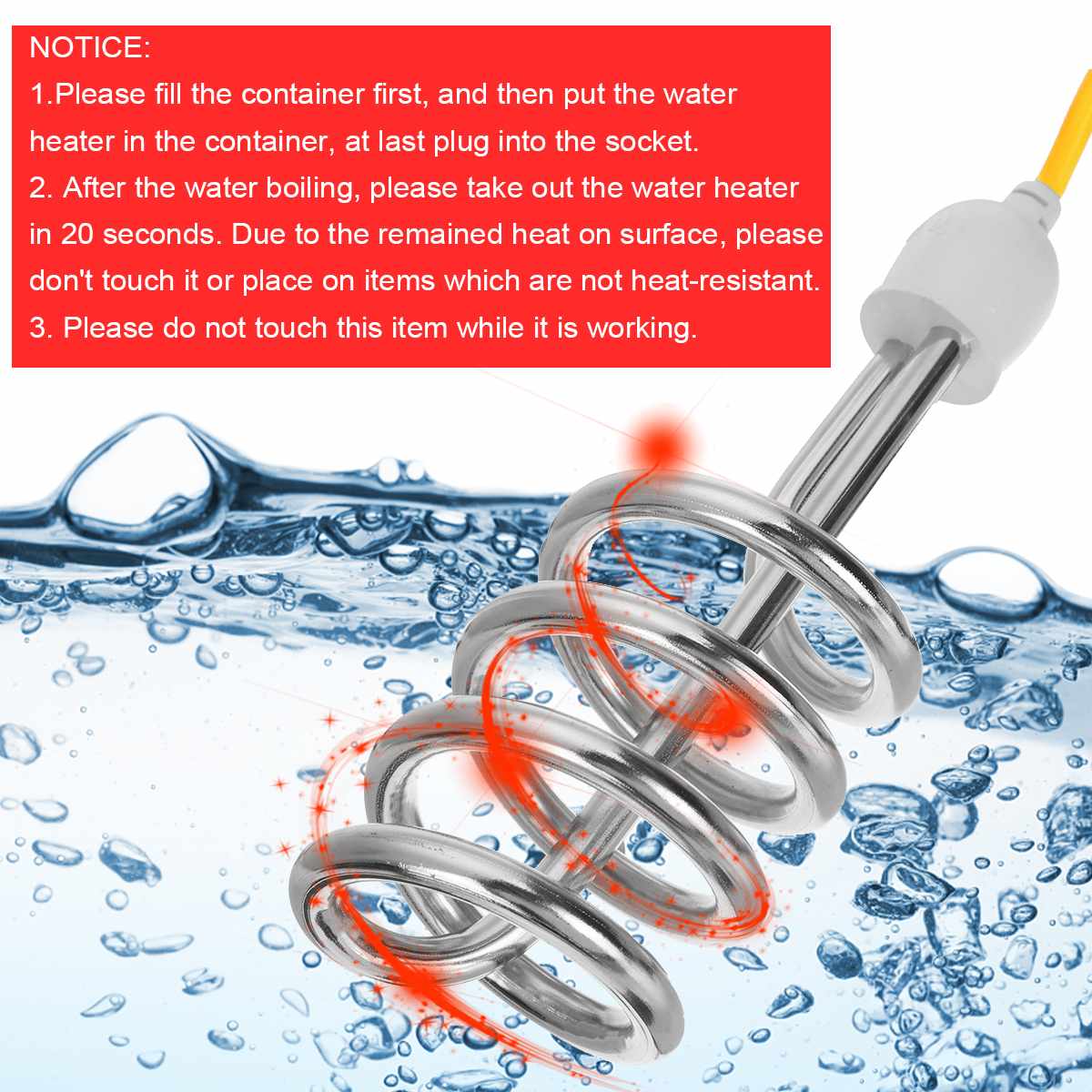 3500W 220V Portable Immersion Electric Water Heater Boiler Heating Element Can Be Used Travel Bathroom Bathtub Swimming Pool