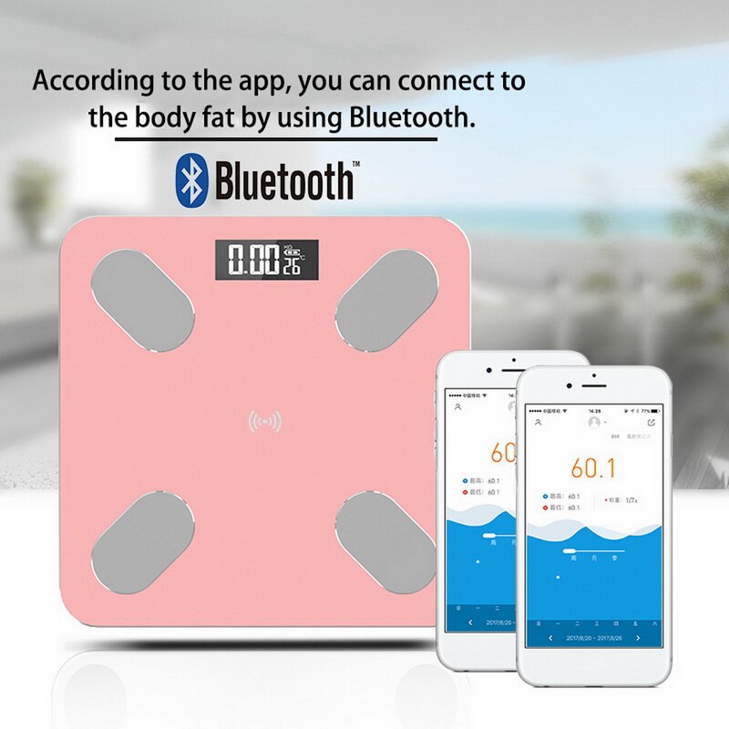 Usb charge bluetooth vægt badevægt smart baggrundsbelyst display kropsvægt kropsfedt vand muskel bmi