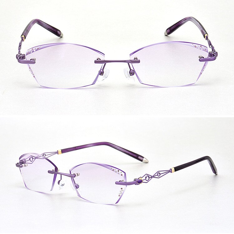 Ladies Prescription Glasses Myopia Hyperopia Custom Glasses Frameless Diamond Coloured Glasses Radiation Proof Optical Glasses 1: Purple