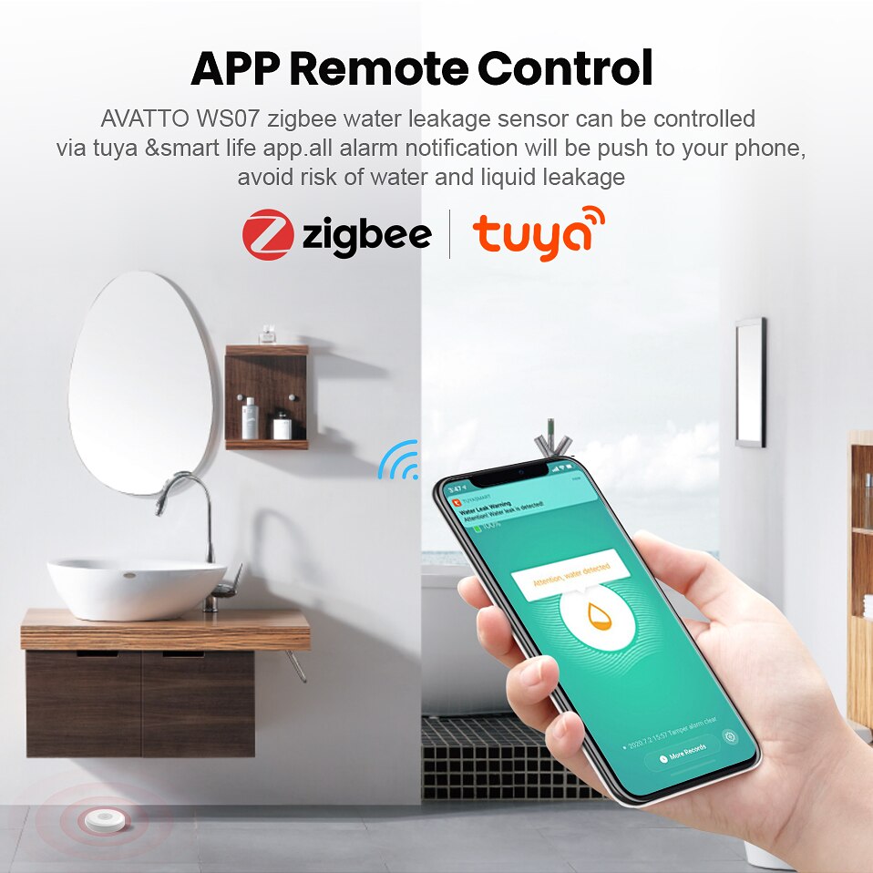 ZigBee Smart Flood Sensor Water Leakage Detector Flood Overflow Alert Security Alarm System Tuya/Smart Life App Remote Control