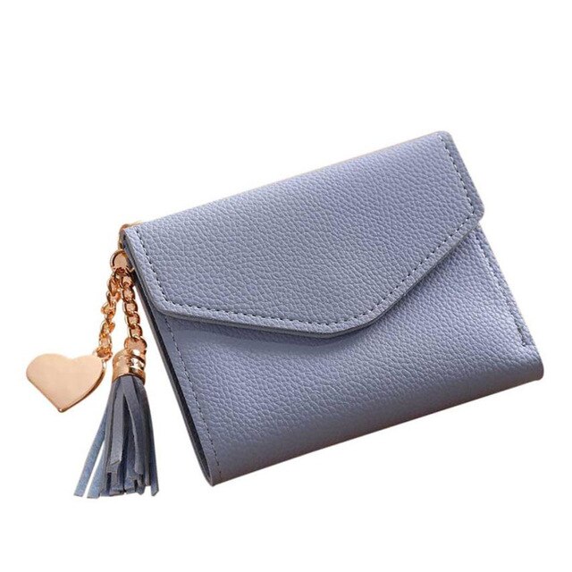 Valink Women Simple Short Wallet Tassel Coin Purse Card Holders Multi-card Position Female Wallet Portefeuille Femme: BLUE