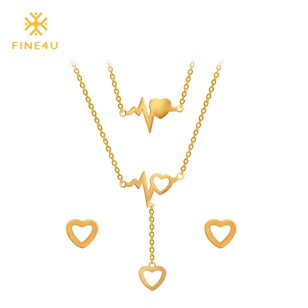 neue fein4U N007 316L Edelstahl Schmuck setzt Für Frauen Herz Anhänger Halskette & Ohrringe Hochzeit Schmuck-einstellen