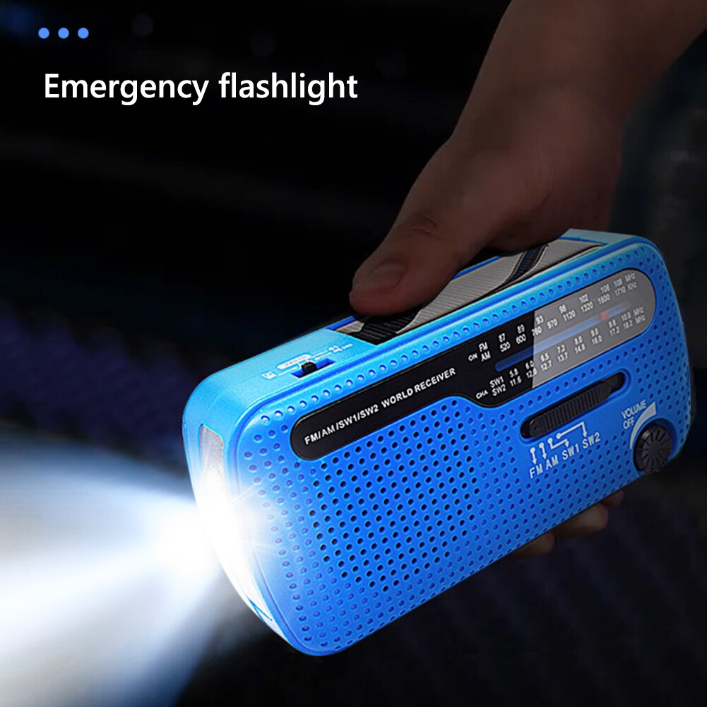 Solar Hand Crank Radio Portable AM/FM Radio with LED Flashlight for Outdoor