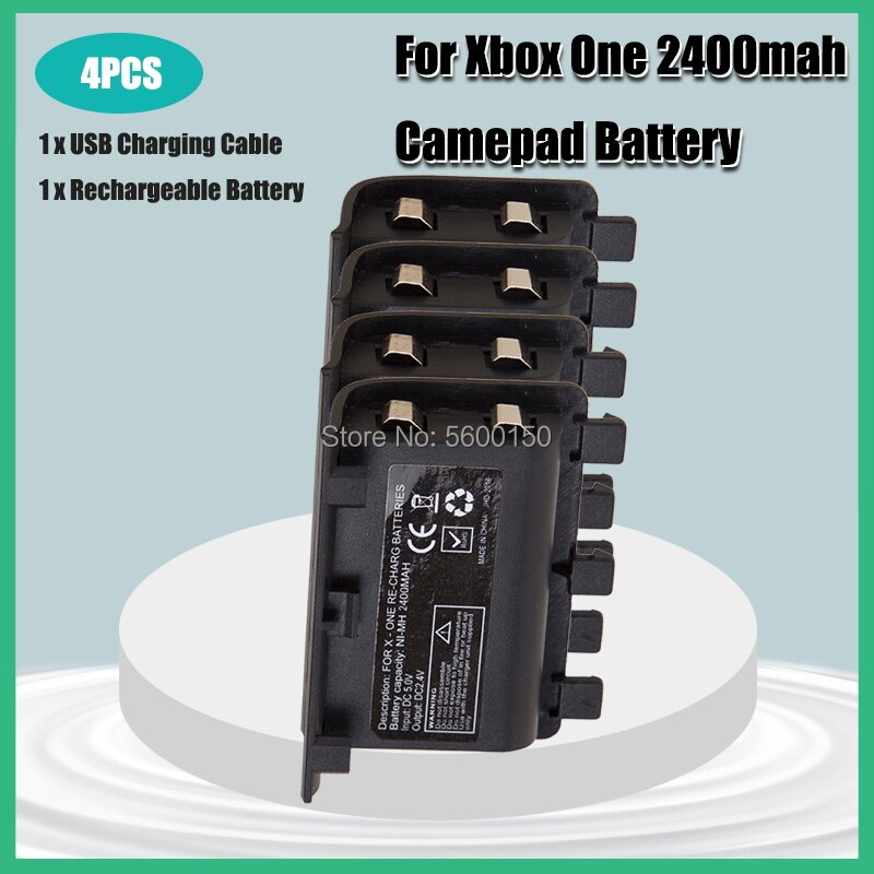 2400mAh Ni-MH Rechargeable battery pack + USB Cable For XBOX ONE Controller Wireless Gamepad Replacement Batteries kits: 4PCS