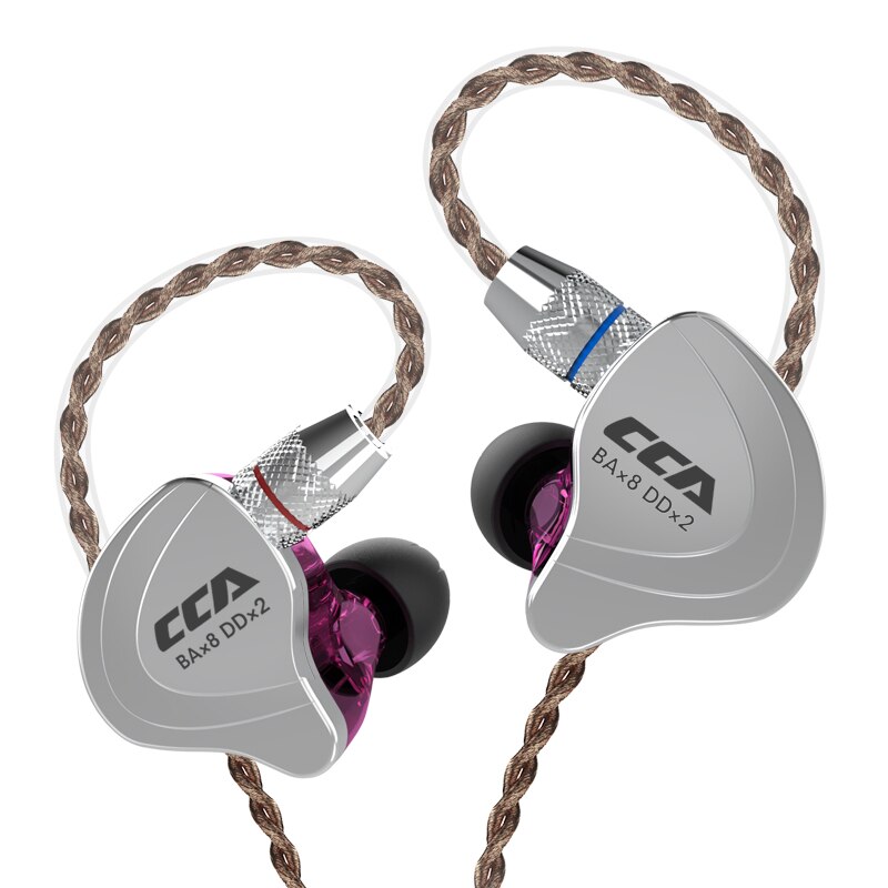 CCA C10 4BA+1DD Hybrid In Ear Earphone Hifi Dj Monito Running Sports Earphone Cable 10 Drive Unit Headset Noise Cancelling: Purple No Mic