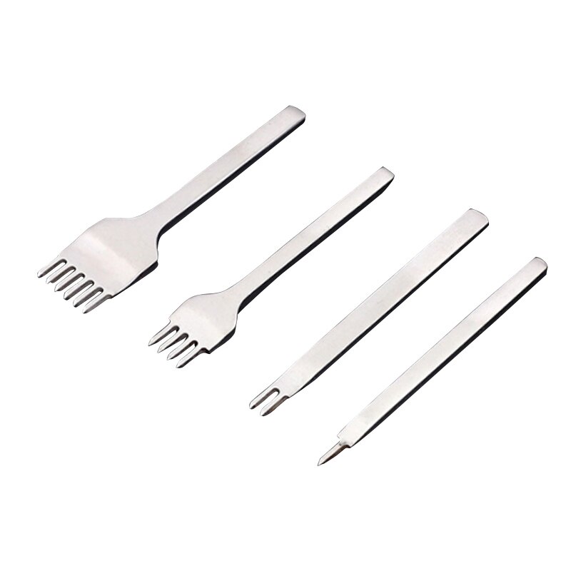 Leather Stitching Hole Punches Punch Tool Hand Sewing Prongs Leather Craft Tools Leather Belt Metal White Steel 4 Pcs
