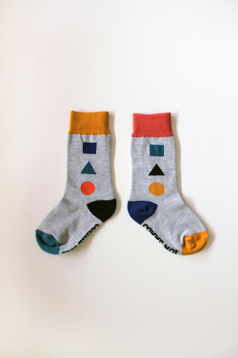 Calcetines para niños y padres, diseños geométricos, GRIS