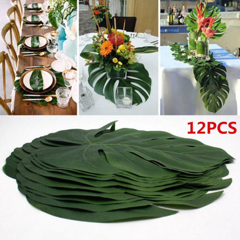 Decoración de hojas de palmera Tropical, decoración de boda, planta de Selva Verde, luau Hawaiano, en casa, 12 piezas