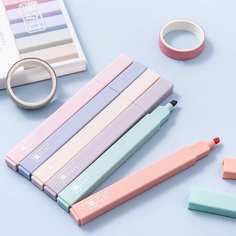 Stylo marqueur Kawaii à pointe souple de couleur claire pièces/ensemble, stylo Fluorescent pour Album Photo et Journal, papeterie pour étudiant, DIY bricolage, 6