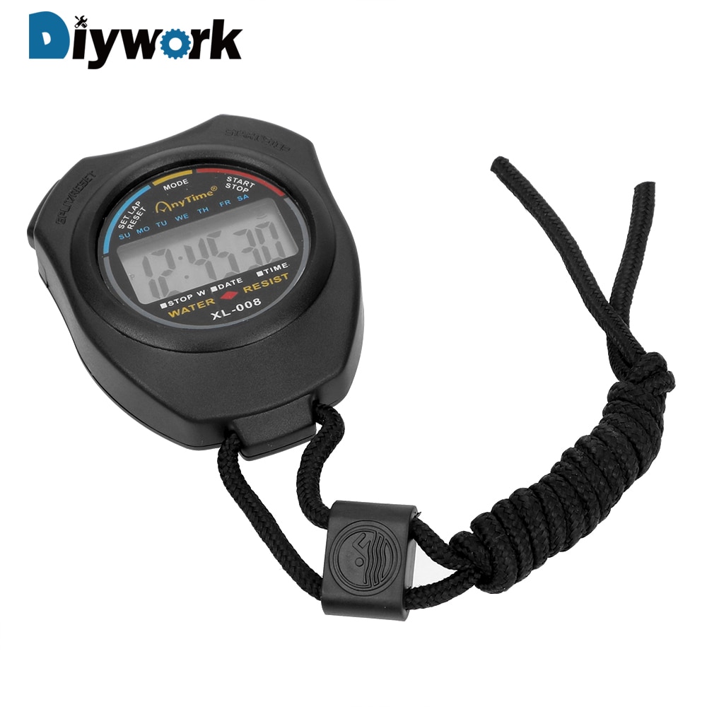 DIYWORK Handheld Stopwatch Digital LCD Sports Timer Chronograph With Strap Running Counter Timers Clock with Alarm