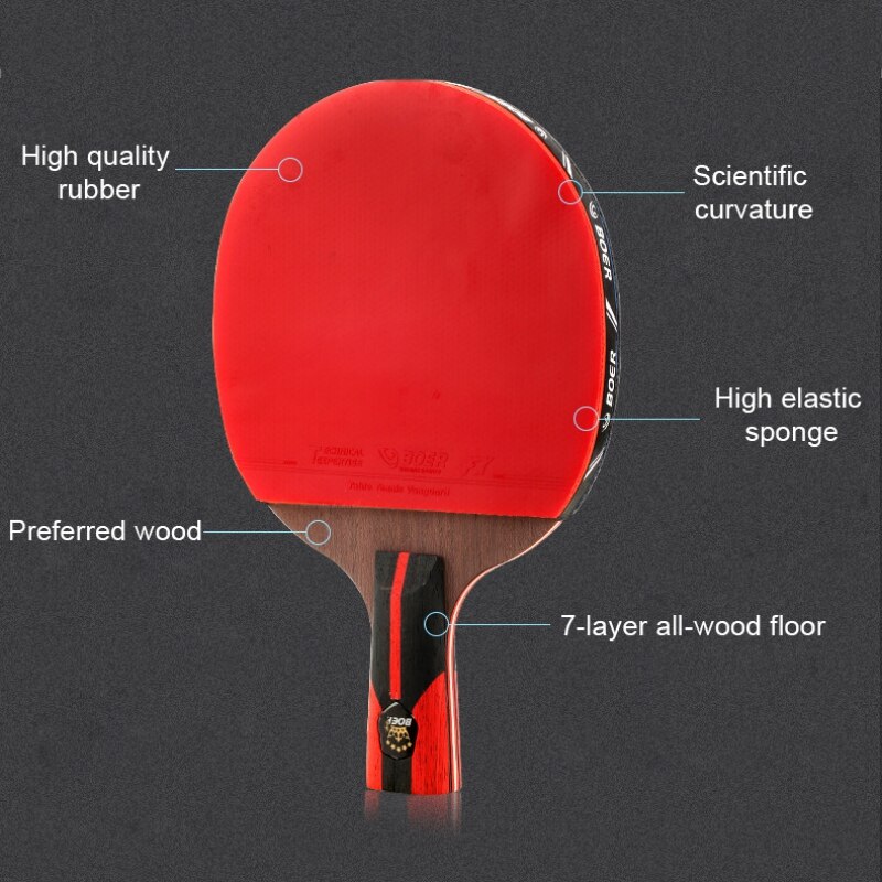 Table Tennis Paddle Soft Sponge Rubber Ergonomic Long/Short Handle Table Tennis Racket With Carrying Case