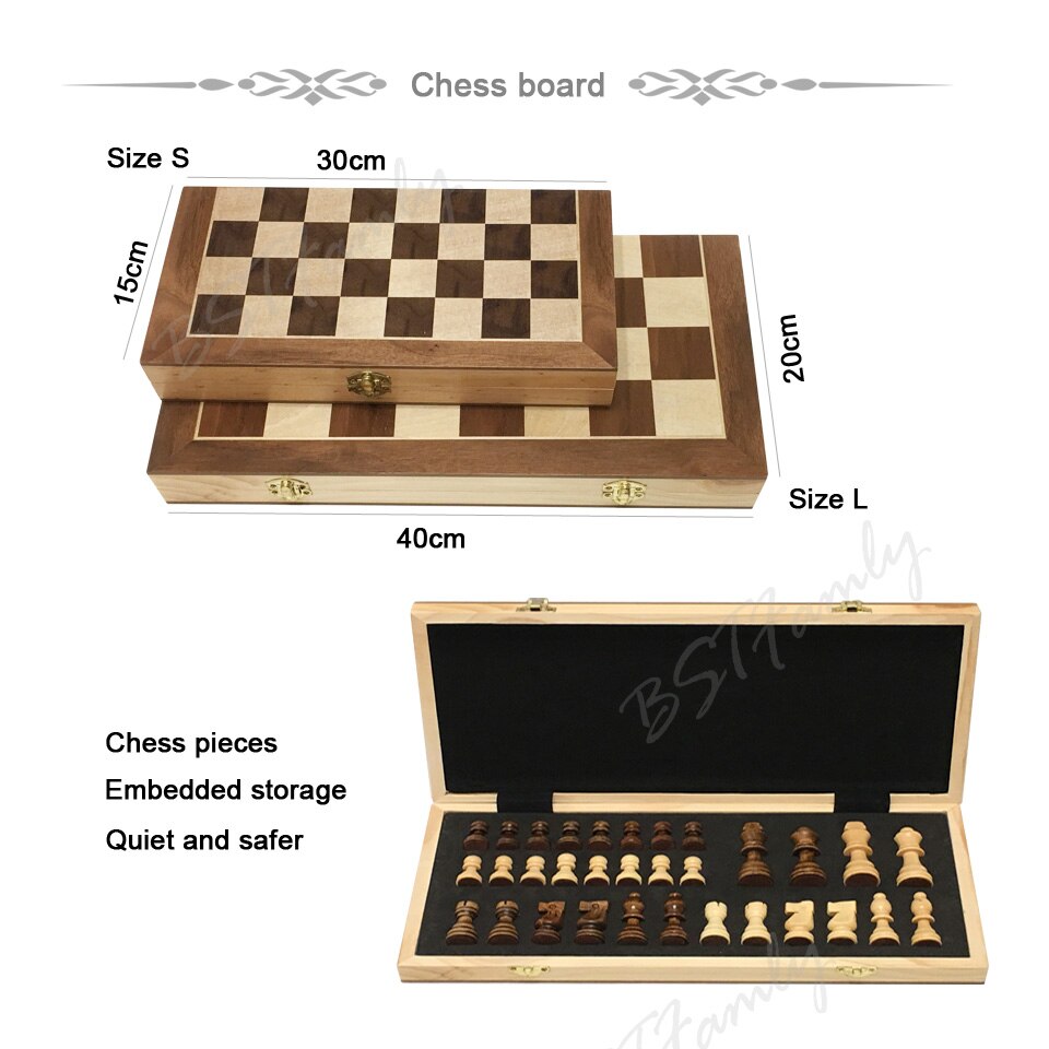 BSTFAMLY Wooden Chess Set International Chess Game Folding Chessboard with Chessman Magnetic Chess Pieces I14