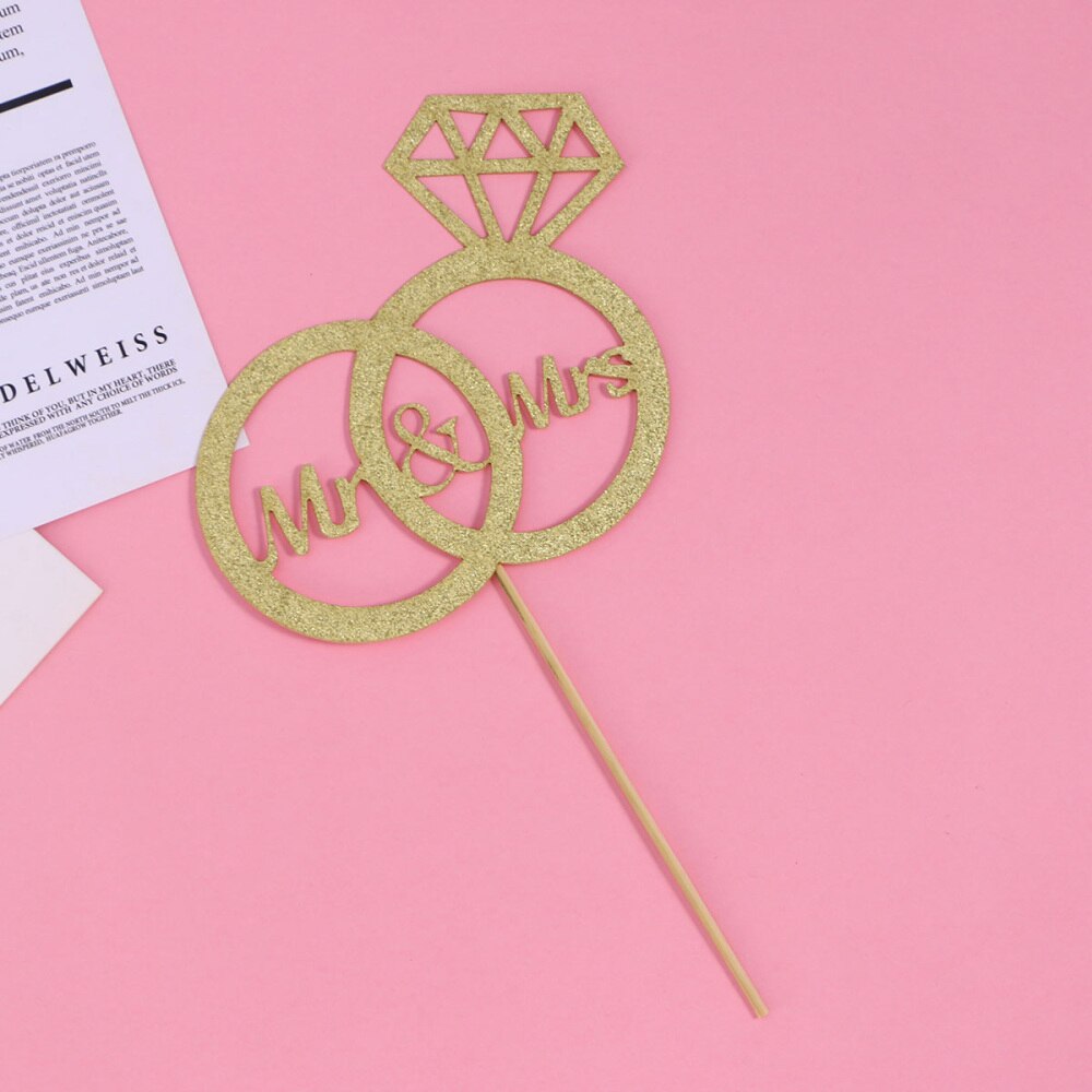 1 pc torta topper Sig & Sig.ra diamante Anello di Carta D'oro Scintillante Torta scegliere per il Giorno di san valentino di Nozze di Fidanzamento