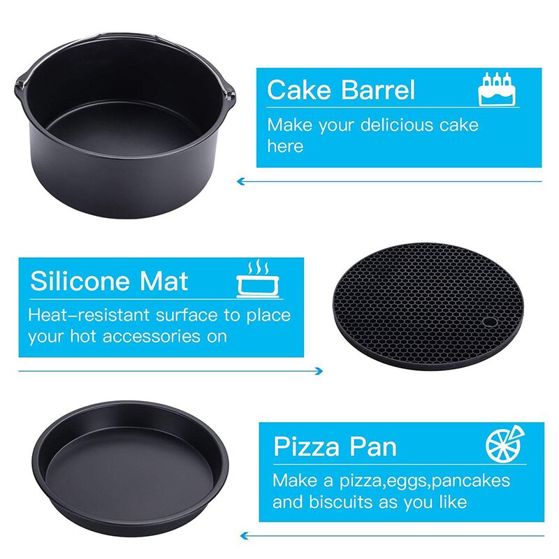 1Set Friteuse à Air Accessoires 18CM Plat a Pizza Gâteau Baril Friteuse à Air avec Coussin Isolant Accessoires De Cuisine
